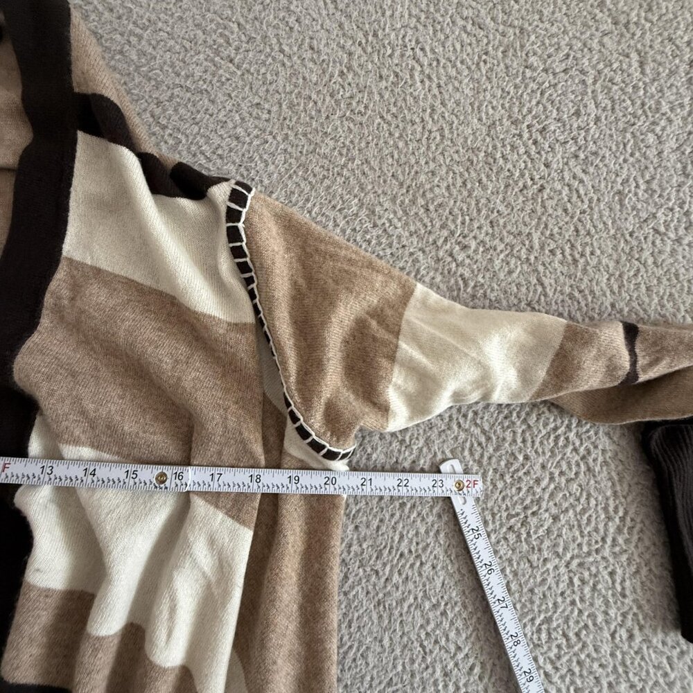 Cullen Sweater‎ Brown Ivory Striped 100% Cashmere Open Cardigan - Picture 5 of 8